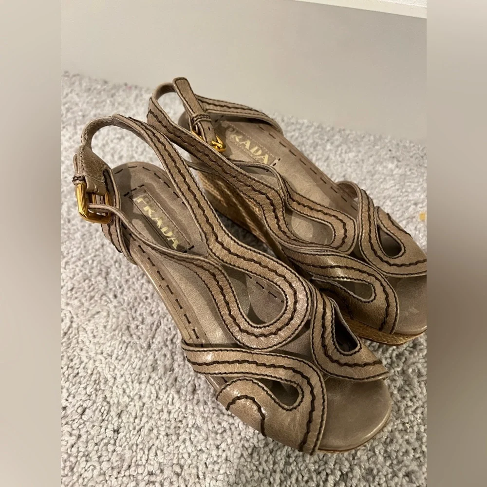 PRADA  vintage‎ wedge heels open toe with amazing details ! - Picture 10 of 15
